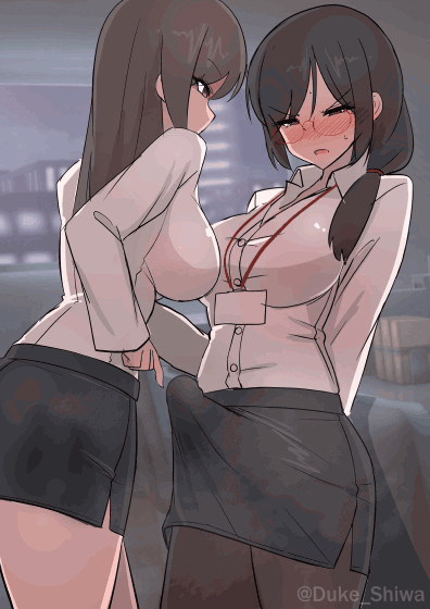 1futa 1girl animated animated_gif arms_behind_back black_hair blush breasts brown_eyes brown_hair bulge clenched_teeth cum cum_in_clothes cum_on_body cum_on_legs cum_on_legwear cum_through_clothes ejaculation ejaculation_under_clothes erection erection_under_clothes excessive_cum futanari glasses hair_over_shoulder indoors lanyard large_breasts large_penis long_hair office_lady orgasm original pantyhose pencil_skirt penis ponytail projectile_cum shirt shiwa_kou skirt standing sweat teasing teeth white_shirt