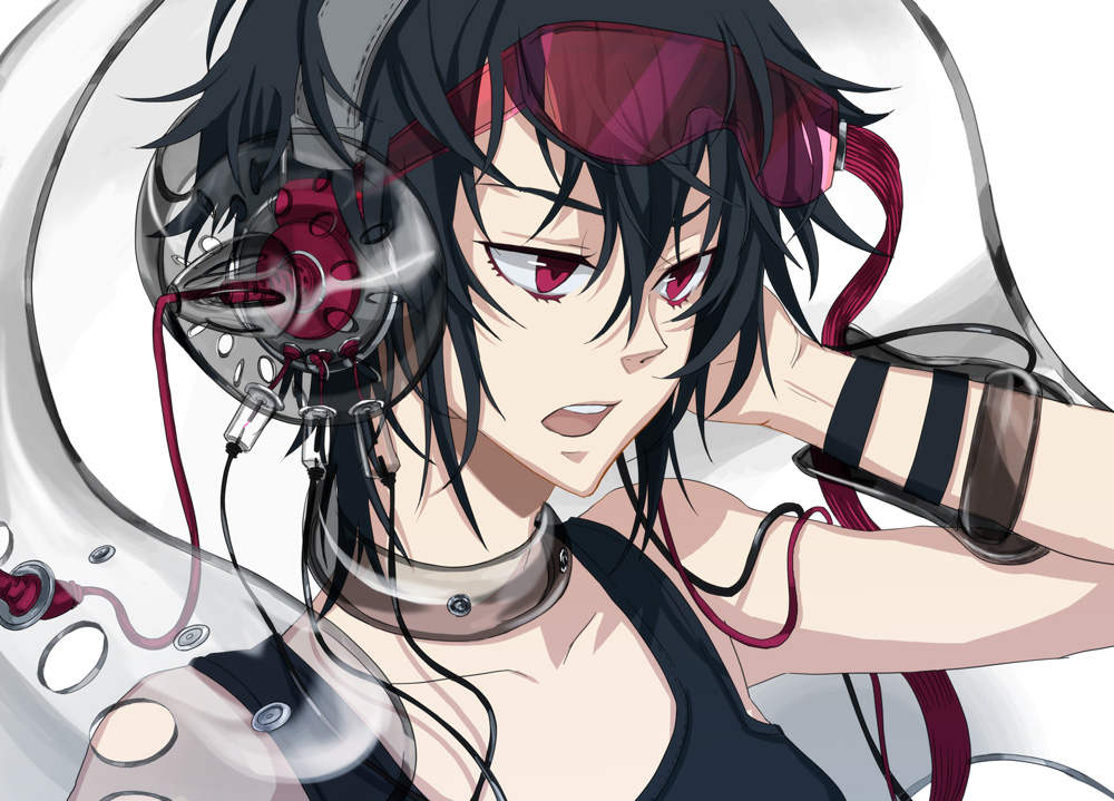 Anime girl with black hair and headphones
