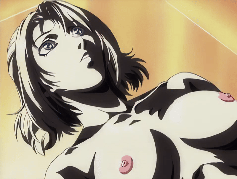 00s 1girl 2002 animated animated_gif bible_black bible_black_gaiden blonde_hair blood blood_on_body blood_on_face blue_eyes bouncing_breasts breasts collarbone female_focus kitami_reika large_breasts lying nipples nude ritual short_hair tagme