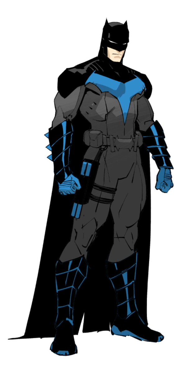 1boy bat_signal batman batman_(series) batman_symbol belt black_bodysuit bodysuit cape commentary cowl dan_mora dc_comics dick_grayson english_commentary gloves male_focus mask multicolored_bodysuit muscular muscular_male superhero_costume two-tone_bodysuit western_comics_(style)