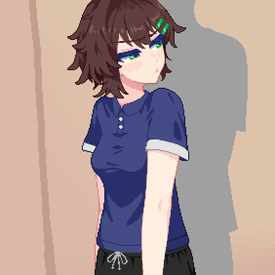 1boy 1girl animated animated_gif blue_shirt blush breast_drop breasts brown_hair closed_eyes clothes_lift commentary_request grabbing_another's_breast groping hair_ornament hairclip hanekenomichi-chan hurumero large_breasts navel nipples original perky_breasts shirt shirt_lift