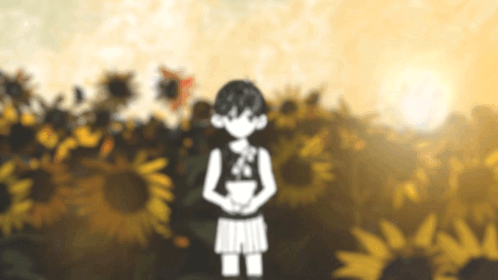 1boy animated animated_gif antenna_hair black_eyes black_hair black_tank_top black_thighhighs closed_mouth colored_skin double-parted_bangs expressionless flower flower_pot hair_between_eyes holding holding_flower_pot lily_of_the_valley looking_at_viewer male_focus omori omori_(omori) outdoors plant potted_plant sapgoon short_hair shorts solo striped_clothes striped_shorts sunflower tank_top thighhighs vertical-striped_clothes vertical-striped_shorts white_shorts white_skin