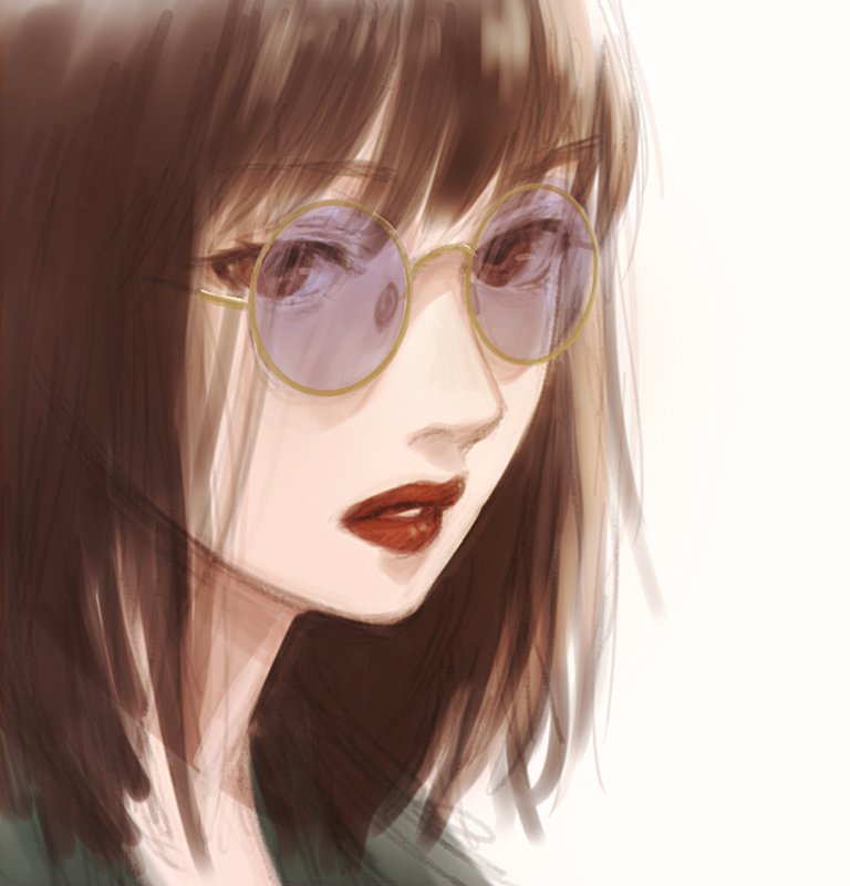 Anime girl brown hair brown eyes glasses