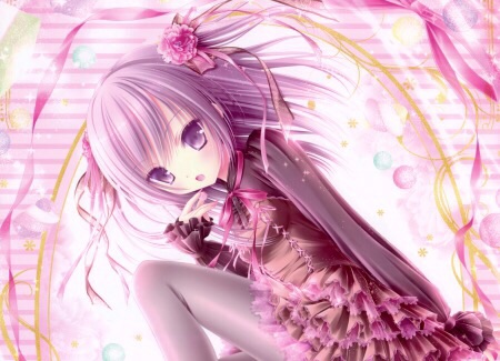 Anime girl with long pink hair