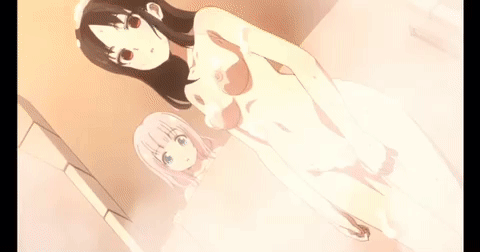 2girls all_fours animated animated_gif anime_screenshot bath bathroom between_breasts black_hair blonde_hair blue_eyes bouncing_breasts breasts collarbone completely_nude convenient_censoring fujiwara_chika groin hanging_breasts kaguya-sama_wa_kokurasetai_~tensai-tachi_no_renai_zunousen~ large_breasts leaning_forward long_hair lowres medium_breasts multiple_girls navel nipples nude nude_filter out-of-frame_censoring pink_hair red_eyes shinomiya_kaguya sideboob sidelocks soap soap_bubbles soap_censor stomach thighs third-party_edit underboob view_between_breasts view_between_legs