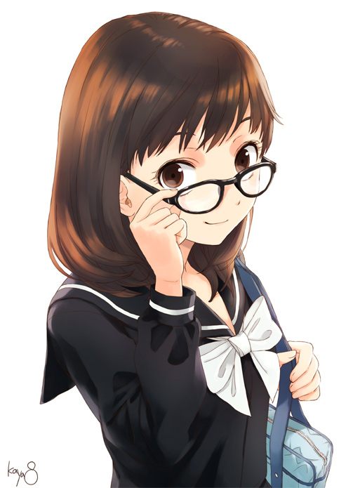 Anime girl brown hair glasses