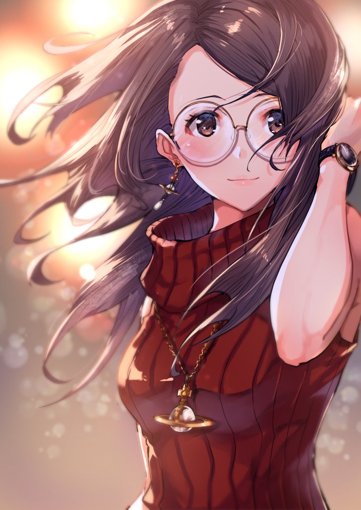 Anime girl brown hair glasses