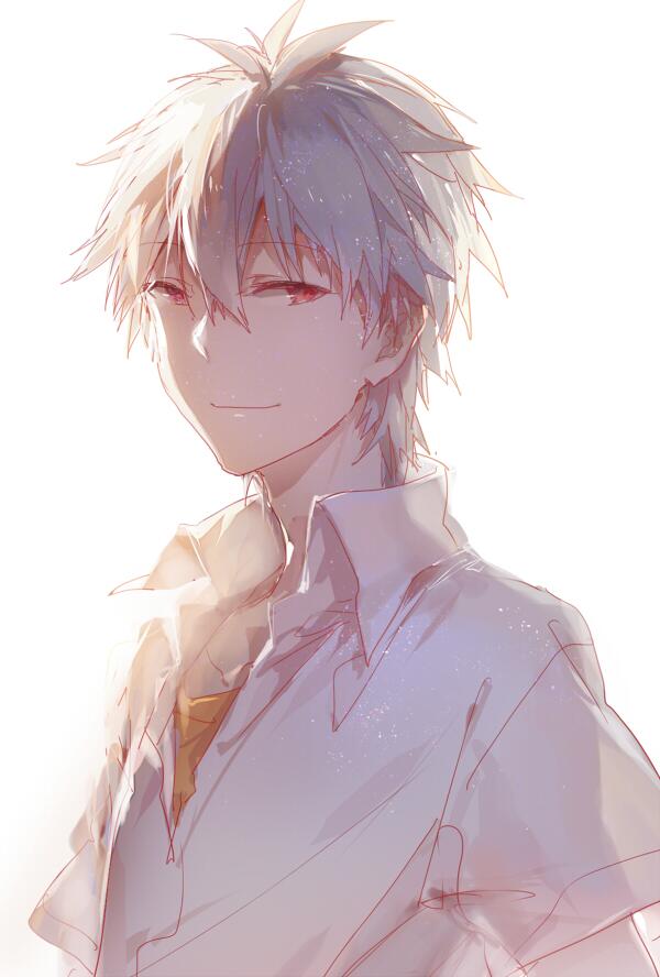 Anime guy with silver hair and red eyes