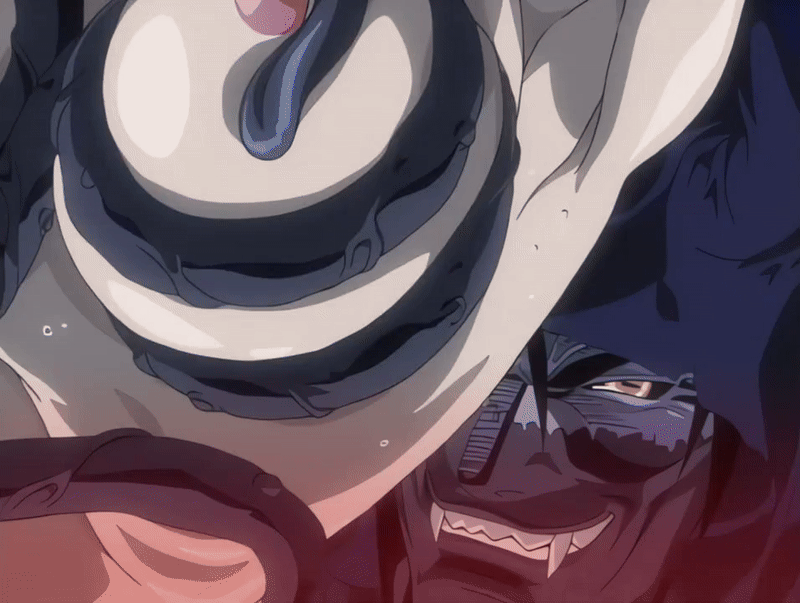 00s 1girl 2002 animated animated_gif bible_black bible_black_gaiden bouncing_breasts breasts cloak demon demon_boy fangs groping groping_breast hood hoodie large_breasts nipples smile sweat tagme takashiro_hiroko tentacles yellow_eyes