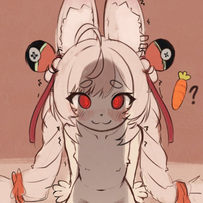 1girl ? @_@ ahoge animal_ear_fluff blush carrot furry furry_female kurohi_drw loli navel nervous penis_shadow rabbit_ears red_eyes thick_eyebrows trembling zenless_zone_zero zhao_(zenless_zone_zero)