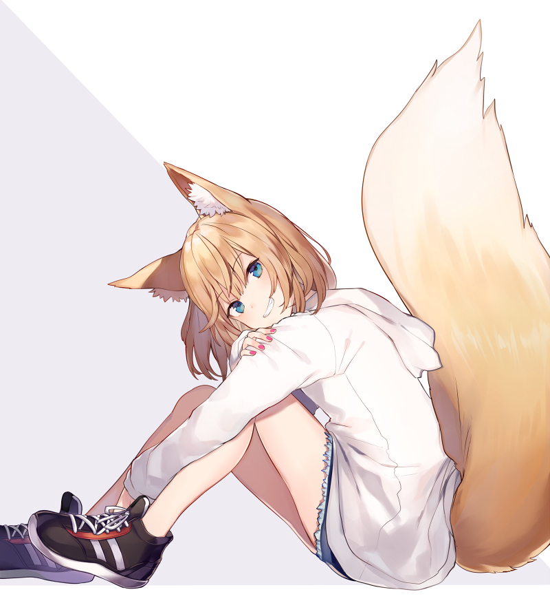 Anime girl with wolf ears and tail