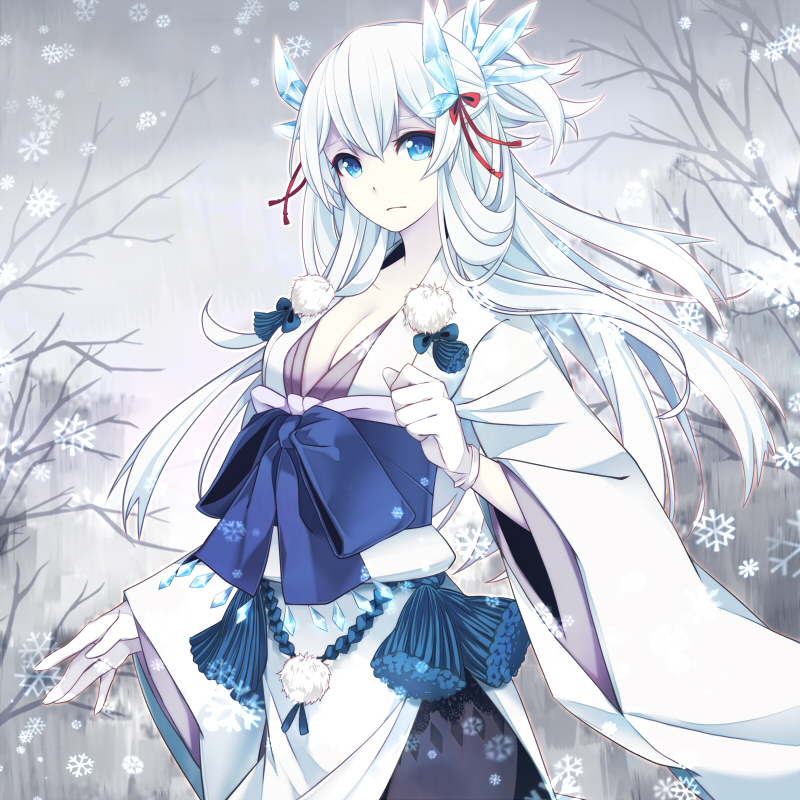 Anime girl with white hair and blue eyes