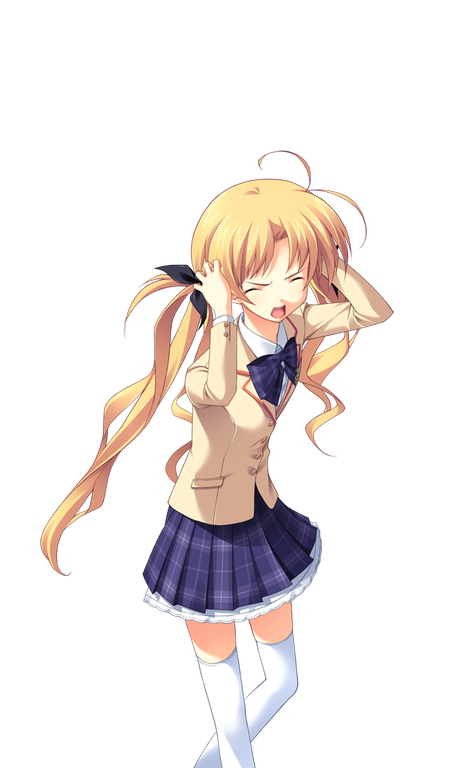 1girl antenna_hair black_bow blazer blonde_hair bow bowtie breasts brown_jacket chaos;head closed_eyes collared_shirt dress_shirt facing_viewer game_cg hair_bow hands_in_own_hair jacket looking_at_viewer matsuo_yukihiro miniskirt non-web_source official_art open_mouth orihara_kozue pain petticoat plaid_bow plaid_bowtie plaid_clothes plaid_skirt purple_bow purple_bowtie school_uniform science_adventure shirt skirt small_breasts solo sprite suimei_academy_school_uniform thighhighs transparent_background twintails white_shirt white_thighhighs winter_uniform zettai_ryouiki