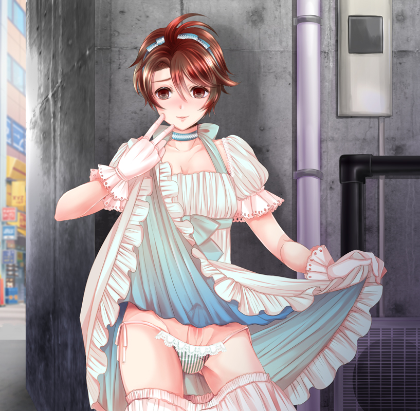 Anime crossdresser upskirt outdoor