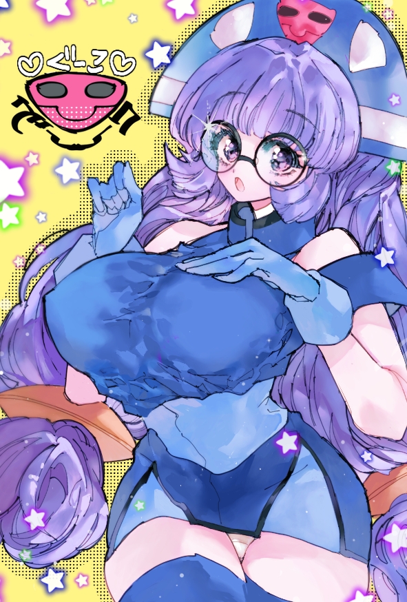 1girl breasts glasses gluko large_breasts mon_colle_knights purple_eyes purple_hair rokumon_tengai_mon_colle_knight tagme