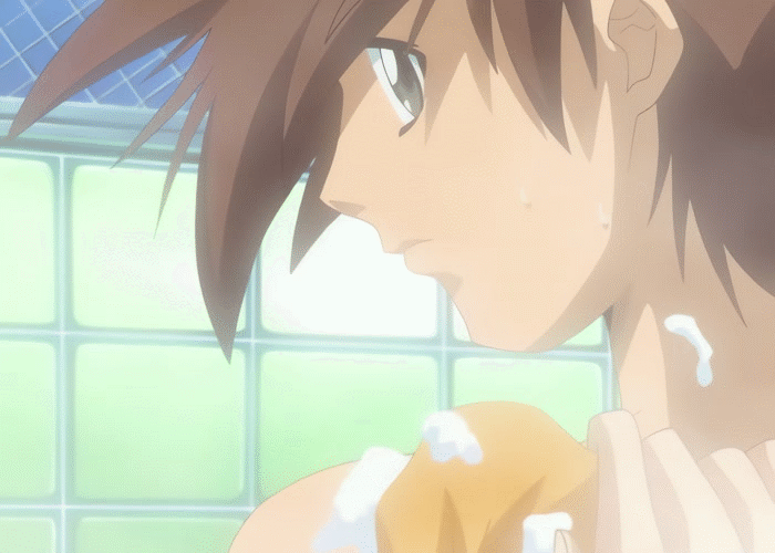 animated animated_gif ass bathroom brown_hair sakuraba_kotaro sakuraba_minato stepmother stepmother_and_stepson towel tsuma_tsuma