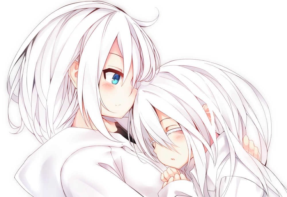 Anime girl with white hair and blue eyes