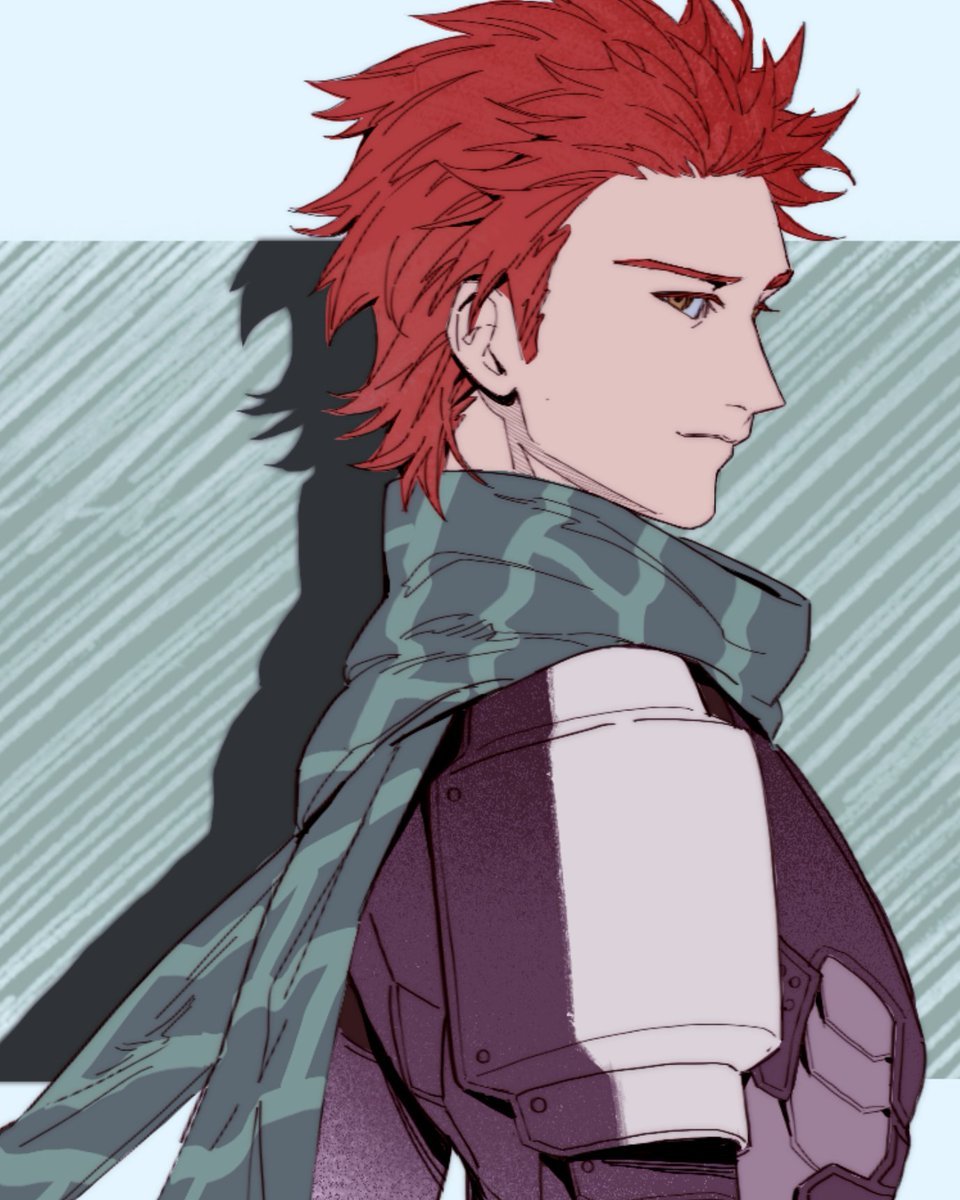 1boy abi_(no.129) armor breastplate fire_emblem fire_emblem:_three_houses fire_emblem_warriors:_three_hopes from_side green_scarf highres looking_to_the_side male_focus medium_sideburns nintendo pauldrons profile red_hair scarf shoulder_armor sideburns sideways_glance solo sylvain_jose_gautier upper_body