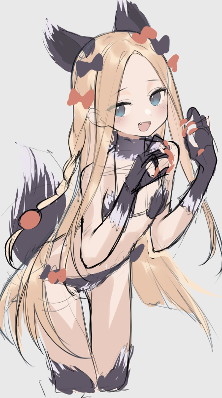 1girl abigail_williams_(fate) animal_ears bare_shoulders bikini black_bikini black_bow black_gloves black_thighhighs blonde_hair blue_eyes blush bow breasts claws fate/grand_order fate_(series) forehead fur_bikini fur_collar gloves hair_bow lazu0721 long_hair looking_at_viewer open_mouth orange_bow parted_bangs sketch small_breasts smile solo swimsuit tail thighhighs thighs wolf_ears wolf_tail