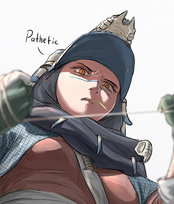 1girl assertive_female breasts close-up from_below hijab insult looking_at_viewer looking_down mada_fadaz medium_breasts shirt simple_background