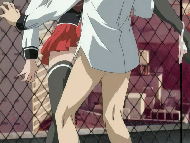 00s 1boy 1girl 2005 animal_ears animated animated_gif bible_black bible_black_only breasts clothed_sex covered_erect_nipples dress fence green_hair hetero ito_mika large_breasts leg_hold leg_up legs_apart long_hair open_mouth outdoors panties panties_around_ankles panties_around_leg panty_pull rabbit_ears red_dress school school_roof school_rooftop school_uniform sex spread_legs sunset tagme thigh_grab thighhighs underwear vaginal zettai_ryouiki