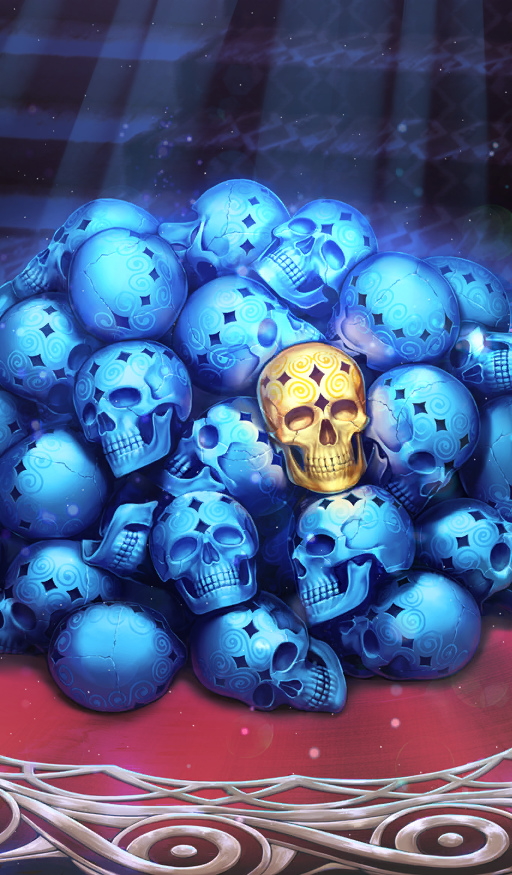 blurry blurry_background commentary fate/grand_order fate_(series) lasengle light_particles light_rays no_humans official_art pile_of_skulls skull stairs still_life third-party_source