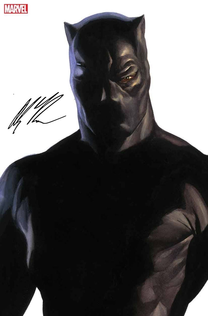 1boy alex_ross black_bodysuit black_mask black_panther_(marvel) black_panther_(series) bodysuit brown_eyes comic_cover company_name cover cover_page looking_at_viewer male_focus marvel mask muscular muscular_male official_art realistic signature solo superhero_costume upper_body western_comics_(style) white_background