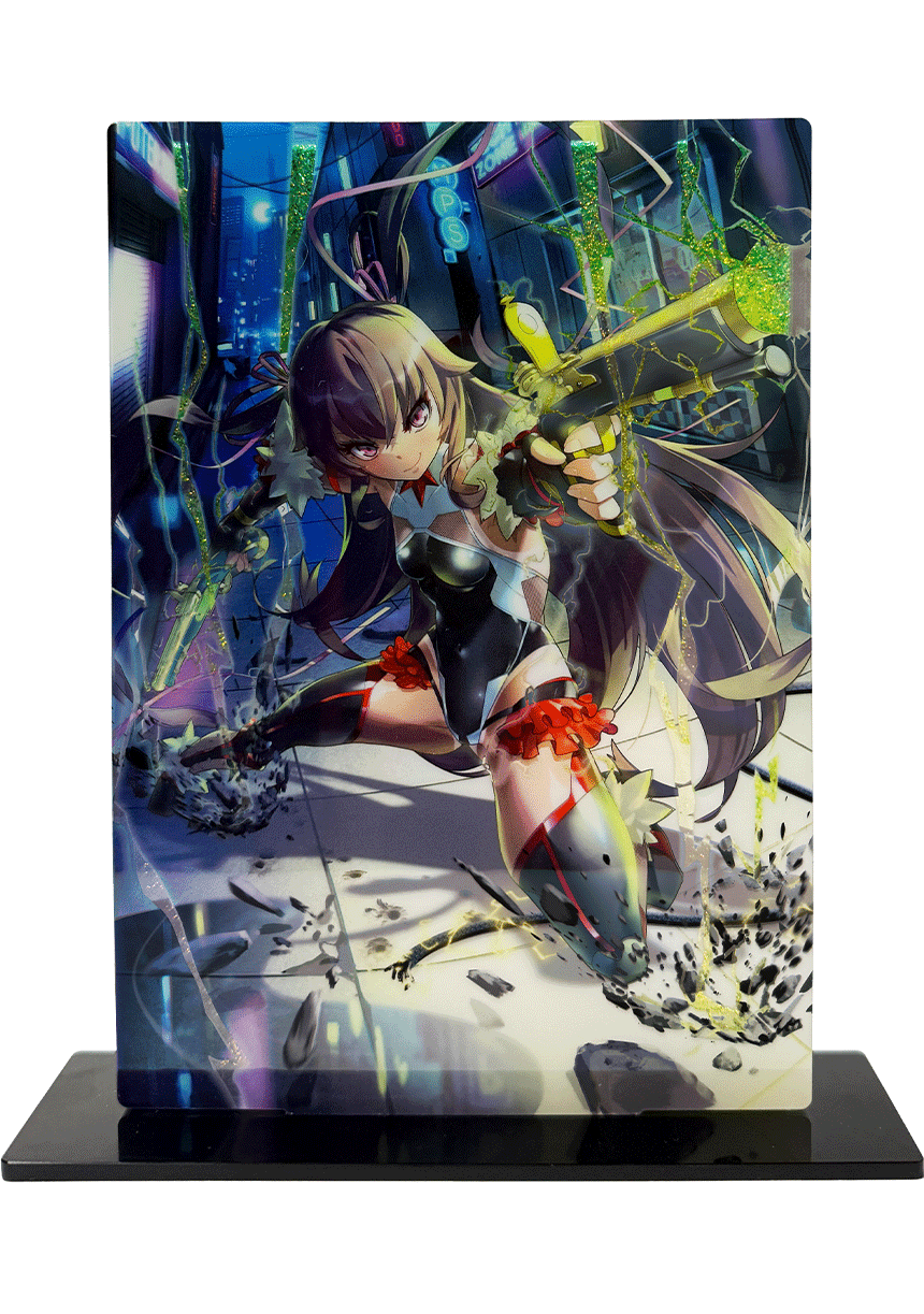 1girl aiming aiming_at_viewer animated animated_gif aoi_nagisa_(metalder) black_leotard city cup curvy dark-skinned_female dark_skin electricity full_body gun hair_ornament highleg highleg_leotard highres holding holding_cup leotard lilith-soft looking_at_viewer mizuki_yukikaze one-piece_tan shiny_skin smile solo taimanin_(series) taimanin_yukikaze tan tanline twintails two_side_up weapon wide_hips