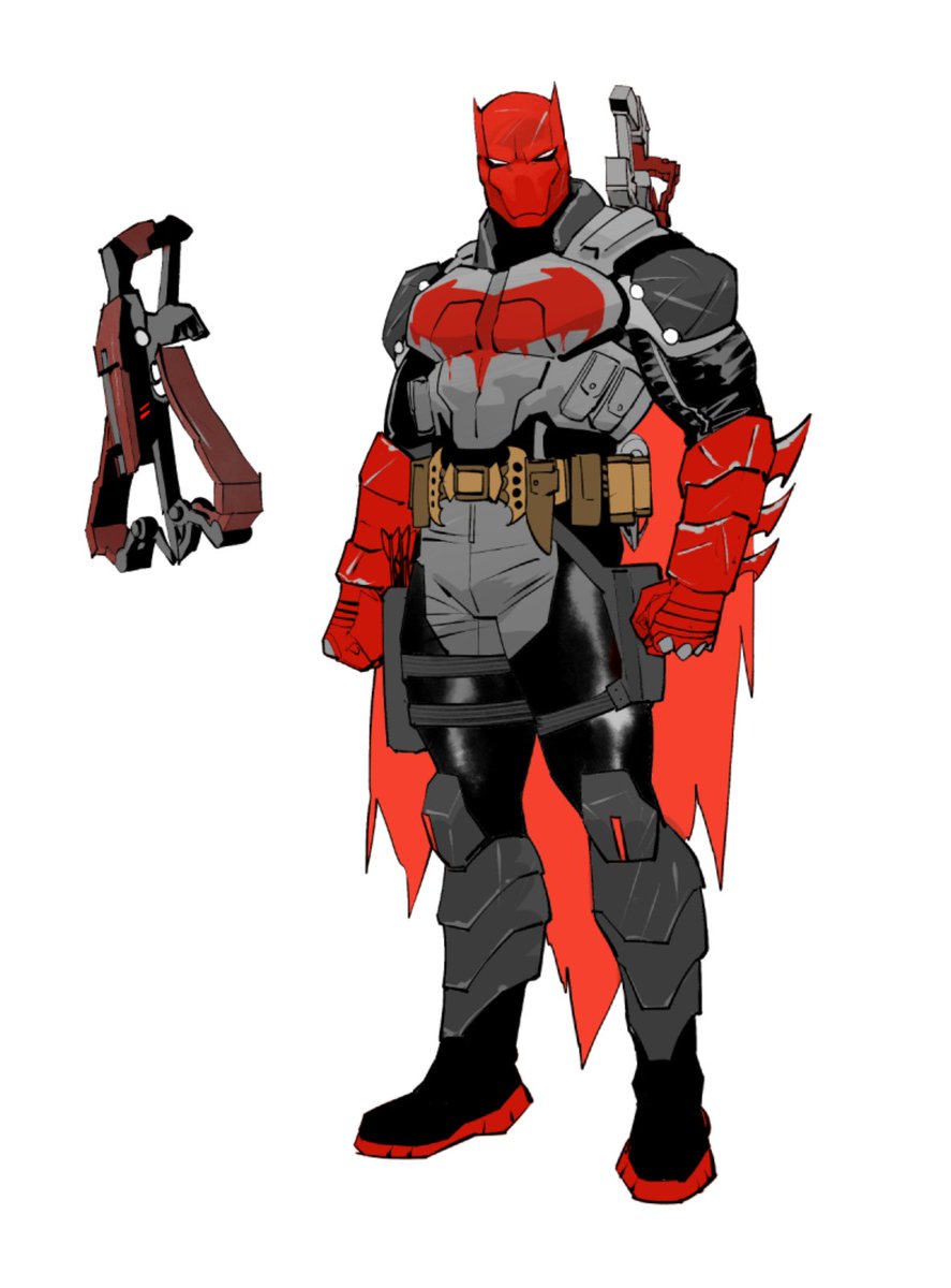 1boy bat_signal batman batman_(series) batman_symbol belt black_bodysuit bodysuit cape commentary dan_mora dc_comics english_commentary gloves grey_bodysuit highres jason_todd male_focus mask multicolored_bodysuit muscular muscular_male red_hood_(dc) red_mask superhero_costume taut_bodysuit two-tone_bodysuit