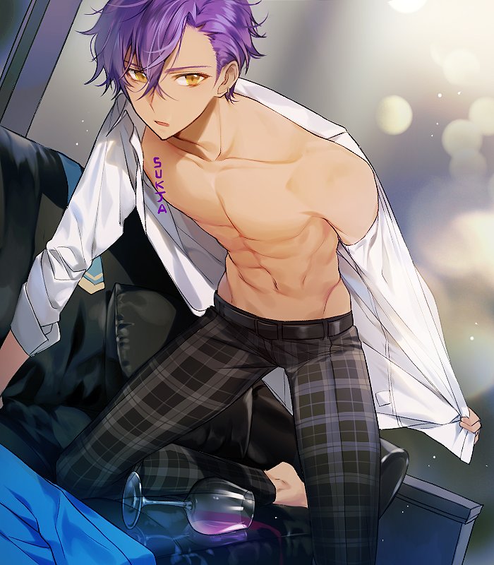Purple hair anime guy