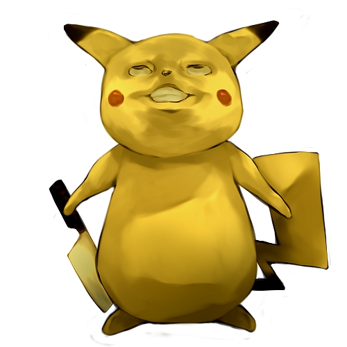 cleaver crazy creepy gen_1_pokemon horror_(theme) jingiruu knife lowres nintendo no_humans pikachu pokemon pokemon_(creature) pokemon_focus rape_face simple_background solo tagme what white_background bad_tag