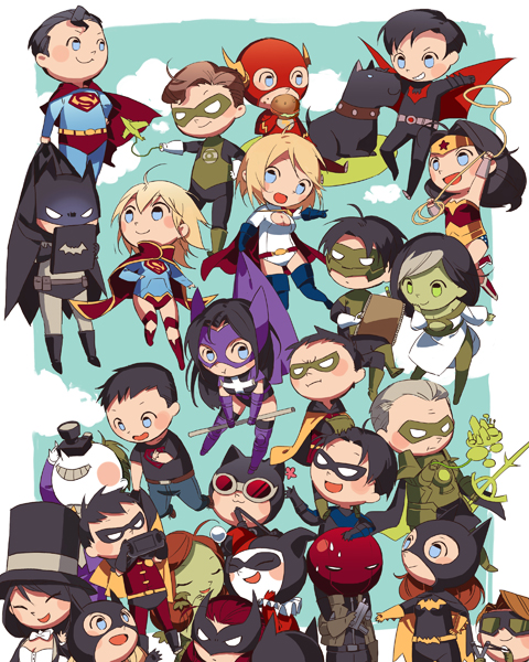 6+boys 6+girls ace_(dc) alan_scott alien bat_symbol batgirl batman batman_(series) batwoman belt black_hair blue_eyes brothers bruce_wayne camera card carrie_kelley carrying cassandra_cain catwoman chibi cousins damian_wayne dc_comics dick_grayson dog domino_mask everyone eye_mask family father_and_daughter father_and_son flash_(series) flying green_hair green_lantern green_lantern_(series) hal_jordan harley_quinn hat helena_bertinelli helmet huntress_(dc) jade_(dc) jason_todd jennifer-lynn_hayden justice_league kate_kane kon-el kryptonian kyle_rayner mask multiple_boys multiple_girls nightwing orange_hair power_girl purple_footwear red_hair red_hood red_hood_(dc) robin_(dc) s_shield shoes siblings starshadowmagician stephanie_brown superboy supergirl superhero_costume superman terry_mcginnis the_flash the_joker tim_drake top_hat wally_west wonder_woman wonder_woman_(series) zatanna_zatara