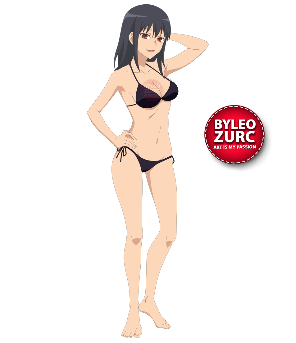 1girl barefoot black_hair bra breasts feet ijiranaide_nagatoro-san leozurcxxx nagatoro_misaki open_mouth panties solo swimsuit transparent_background underwear