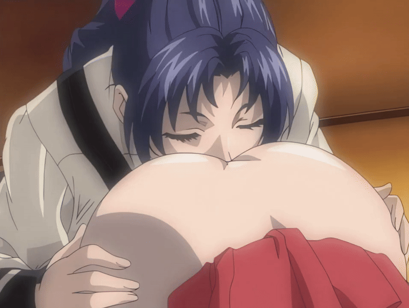 2002 2girls animated animated_gif anime_screenshot ass bible_black bible_black_gaiden closed_eyes clothes_lift cunnilingus huge_ass kozono_nami long_hair mochida_junko multiple_girls oral ponytail purple_hair skirt skirt_lift tagme yuri