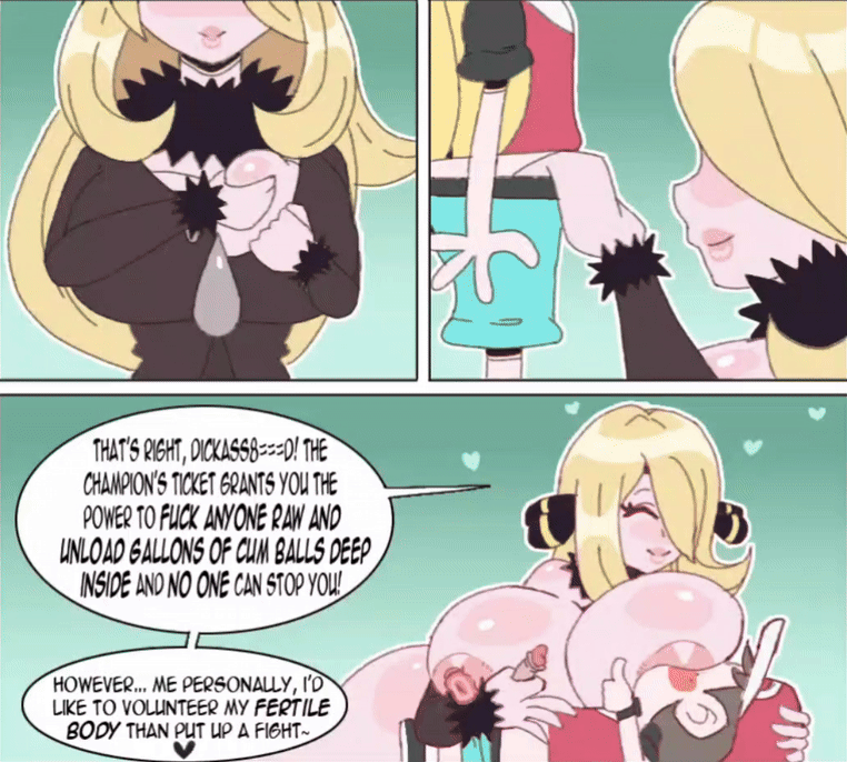 1boy 1girl age_difference animated animated_gif blonde_hair breast_sucking breasts cleavage comic cropped cynthia_(pokemon) handjob huge_breasts long_hair nintendo nursing_handjob pokemon pokemon_dppt pokemon_frlg red_(pokemon) shota