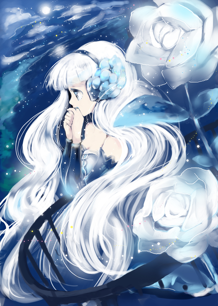 Anime girl with silver hair and blue eyes