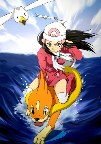 1girl alternate_costume bad_id bad_pixiv_id bag beanie black_hair boots dawn_(pokemon) day floatzel gen_3_pokemon gen_4_pokemon hair_ornament hairclip hat hirococo long_hair lowres nintendo pokemon pokemon_(creature) scarf sky thighhighs water white_thighhighs wingull