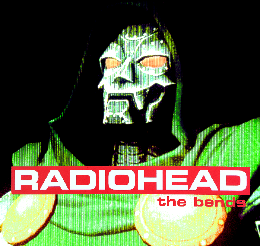 1boy 3d album_cover album_cover_redraw album_name commentary cover cyke455 derivative_work doctor_doom english_commentary english_text fantastic_four green_hood green_tunic hood hood_up male_focus marvel mask metal_mask no_pupils radiohead_(band) scanlines solo the_bends_(album) tunic upper_body