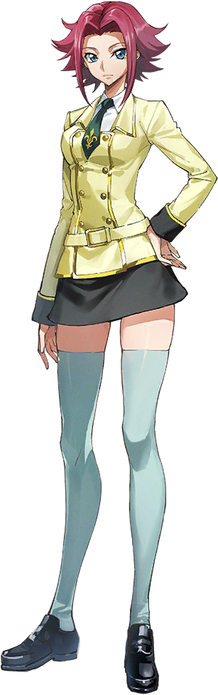 1girl ashford_academy_school_uniform black_shoes blue_eyes code_geass code_geass:_genesic_re;code full_body green_necktie jacket kouzuki_kallen medium_hair necktie official_art red_hair school_uniform shoes simple_background skindentation skirt solo standing tachi-e thighhighs transparent_background white_thighhighs yellow_jacket zettai_ryouiki