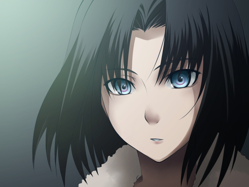 Anime girl short black hair blue eyes