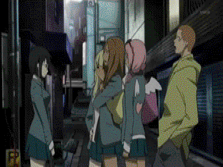 1boy 4girls animated animated_gif bad_tag curious durarara!! looking_at_viewer lowres multiple_girls qvga sonohara_anri tagme
