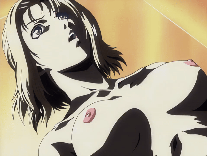 00s 1girl 2002 animated animated_gif bible_black bible_black_gaiden blonde_hair blue_eyes bouncing_breasts breasts collarbone female_focus kitami_reika large_breasts lying nipples nude ritual short_hair tagme