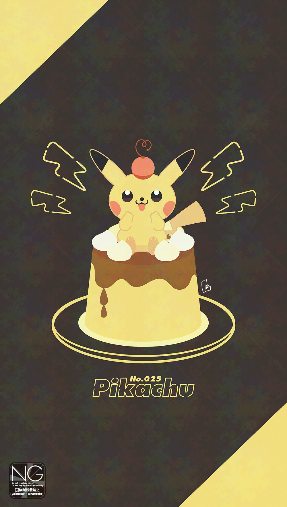 cake cherry food fruit gen_1_pokemon highres lightning_bolt_symbol meme_(sleepsheep) nintendo no_humans on_head pikachu pokemon pokemon_(creature) pokemon_focus smile solo tail tongue tongue_out