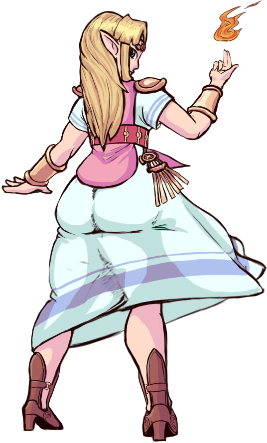 1girl ass blonde_hair blue_eyes bootscoot dress fire high_heels nintendo pointy_ears princess_zelda pyrokinesis the_legend_of_zelda the_legend_of_zelda:_a_link_between_worlds
