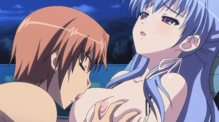 Anime girls boob licking