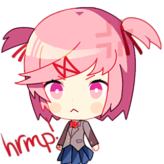 &gt;:( 1girl :&lt; anger_vein angry animated animated_png artist_request blinking blue_skirt chibi chibi_only coat cowboy_shot doki_doki_literature_club english_text grey_coat hair_ornament hairclip lowres natsuki_(doki_doki_literature_club) neck_ribbon official_art pink_eyes pink_hair ribbon short_hair skirt solo two_side_up v-shaped_eyebrows