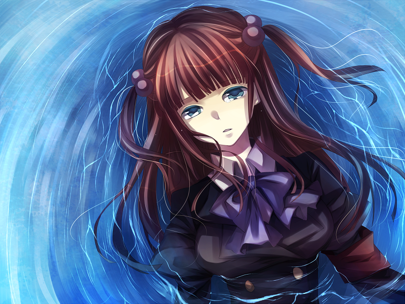 Anime girl with brown hair and red eyes