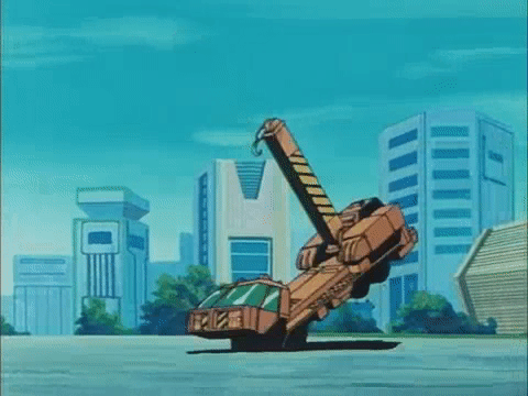 animated animated_gif anime_screenshot building crane_(machine) day erection hook lowres machine_robo mecha motor_vehicle no_humans retro_artstyle robot sexually_suggestive transformation truck