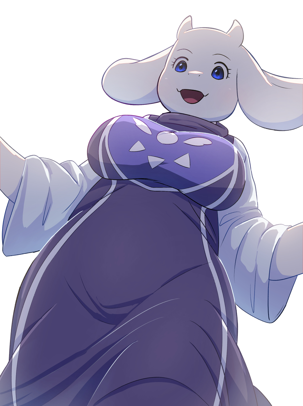 blue_eyes breasts furry furry_female highres horns large_breasts open_mouth robe rumine_(yoshi1234567) solo toriel undertale utdr_(toby_fox) white_background wide_hips