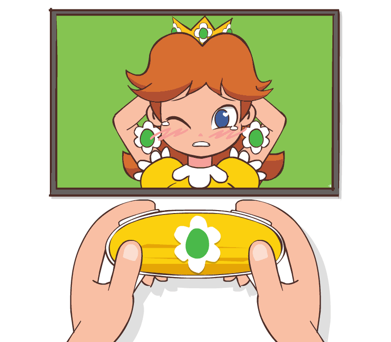1girl animated animated_gif arms_up blue_eyes blush brown_hair controller exercising mario_(series) minuspal nintendo nipple_stimulation nipple_tweak princess_daisy sit-up super_mario_bros._1 tagme